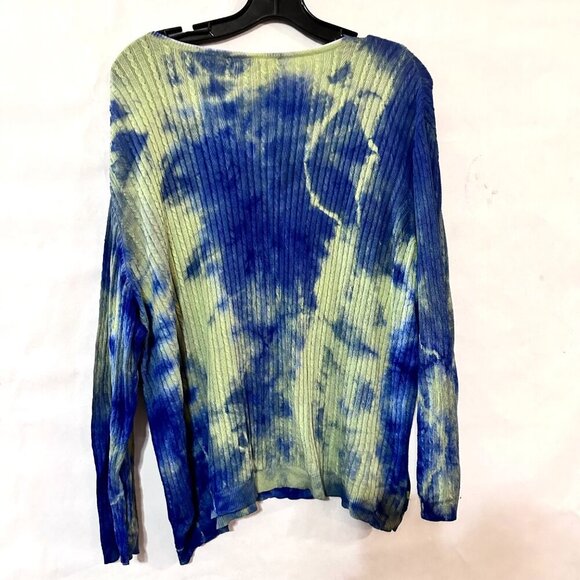 Lauren RALPH LAUREN  Tie dye Blue Sweater V neck Size Extra Large Cable Cotton - Picture 4 of 6